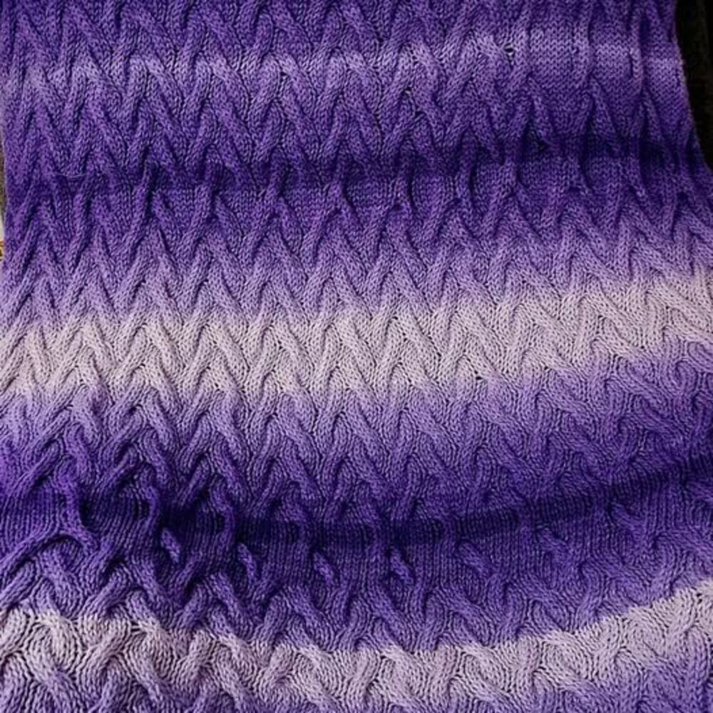 Handmade Cable Knit Throw Blanket – Purple Ombre – 47” x 75”